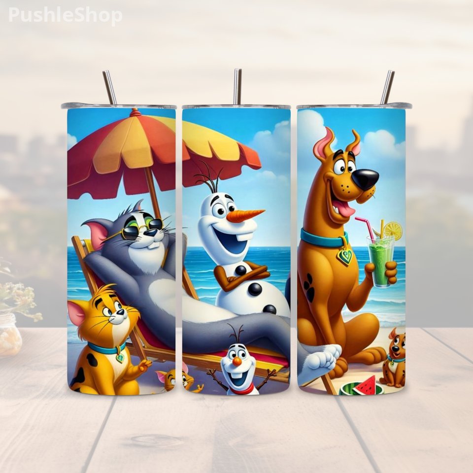 90's Cartoon Tumbler: 20 oz Tom, Olaf et Scooby-Doo)