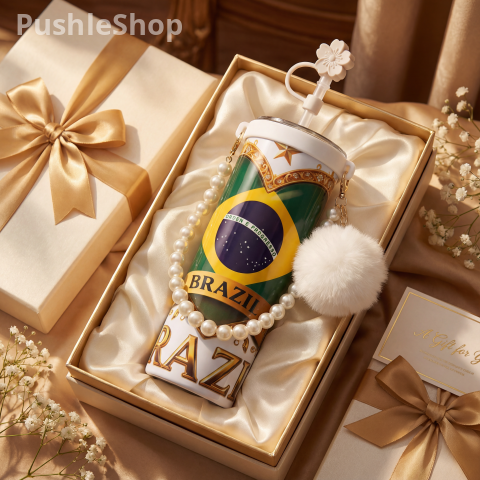 Brazil Tumbler 20 oz - Golden Bottle Design with Sparkling Balloons & Candle, 50th Birthday Celebration Drinkware, Ideal for Parties, Stylish Brazil Flag Motif, Everyday Use 6