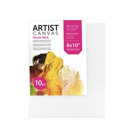 Studio Stretched Canvas, 8"X10", 10 Pack, 100% Cotton Acid Free, White, Academic Canvas, For All Skill Levels