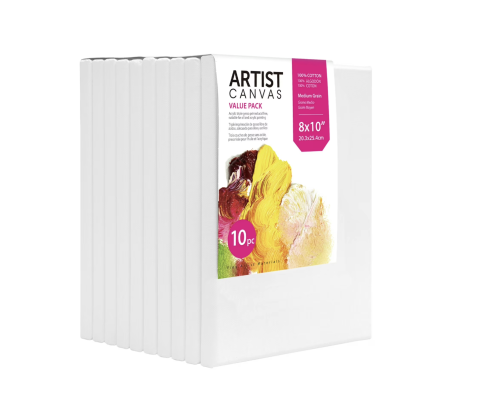 Studio Stretched Canvas, 8"X10", 10 Pack, 100% Cotton Acid Free, White, Academic Canvas, For All Skill Levels