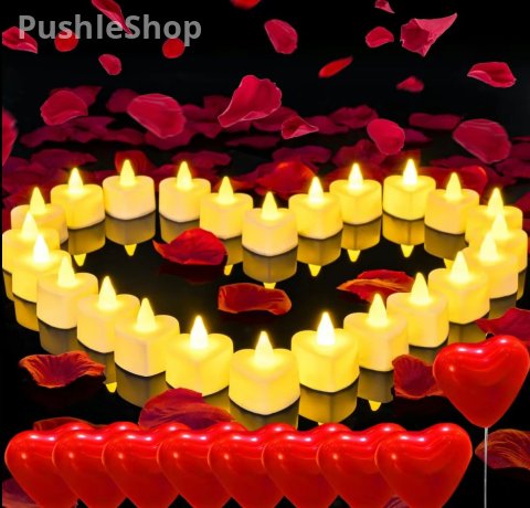 Romantic Night For Her Set, 1000Pcs Artificial Rose Petals | 30Pcs Burgundy Heart Balloon | 24Pcs Battery Candles, Heart Tea Lights Candles for Romantic Night, Valentine, Wedding, Anniversary Table Decorations halloween decor Bathroom 3