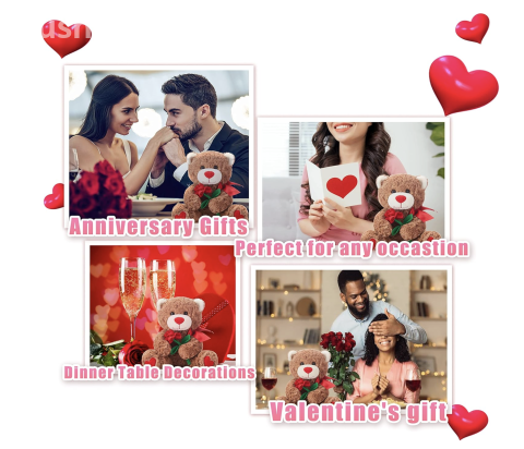 IKASA Bear Stuffed Animal Love Plush Toy with Bow for Valentine,Cute 10.6" Soft Plushie Small Toy,Gifts for Girlfriend