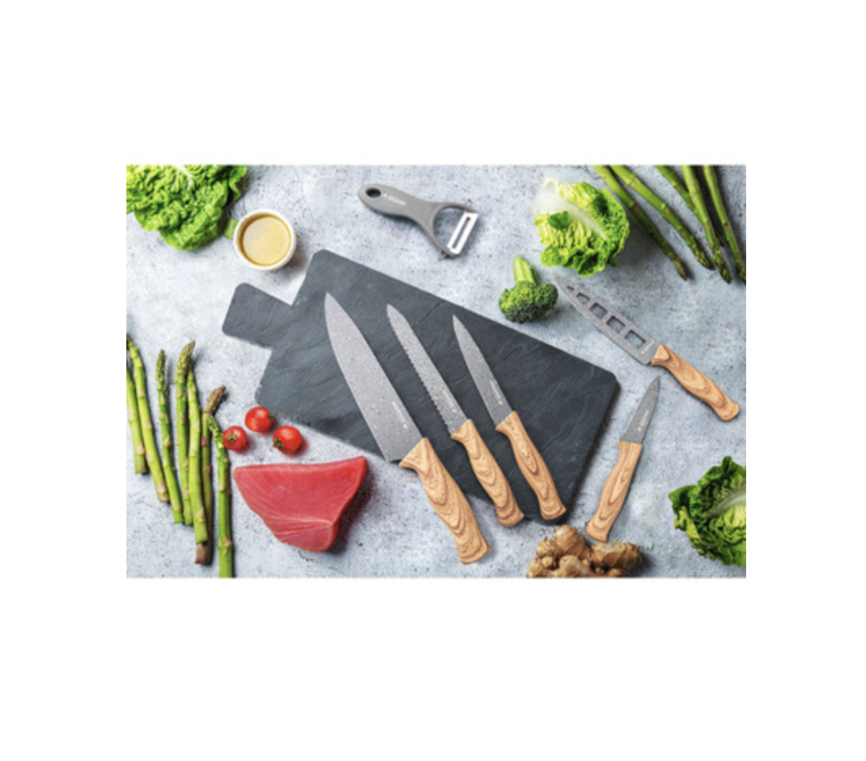 6 Piece Kitchen Knives Set with Wooden Coated Handles