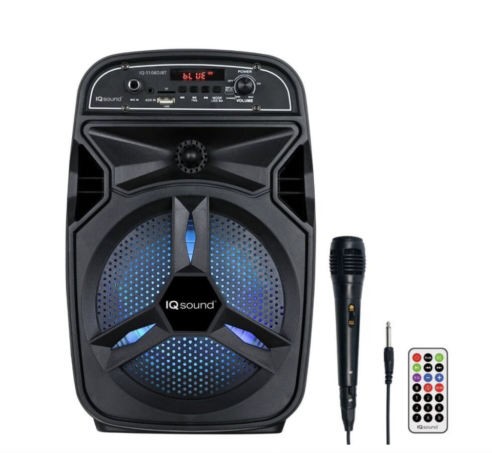 IQ-5108DJBT Portable Bluetooth Speaker with True Wireless Stereo & LED Light Show, Black