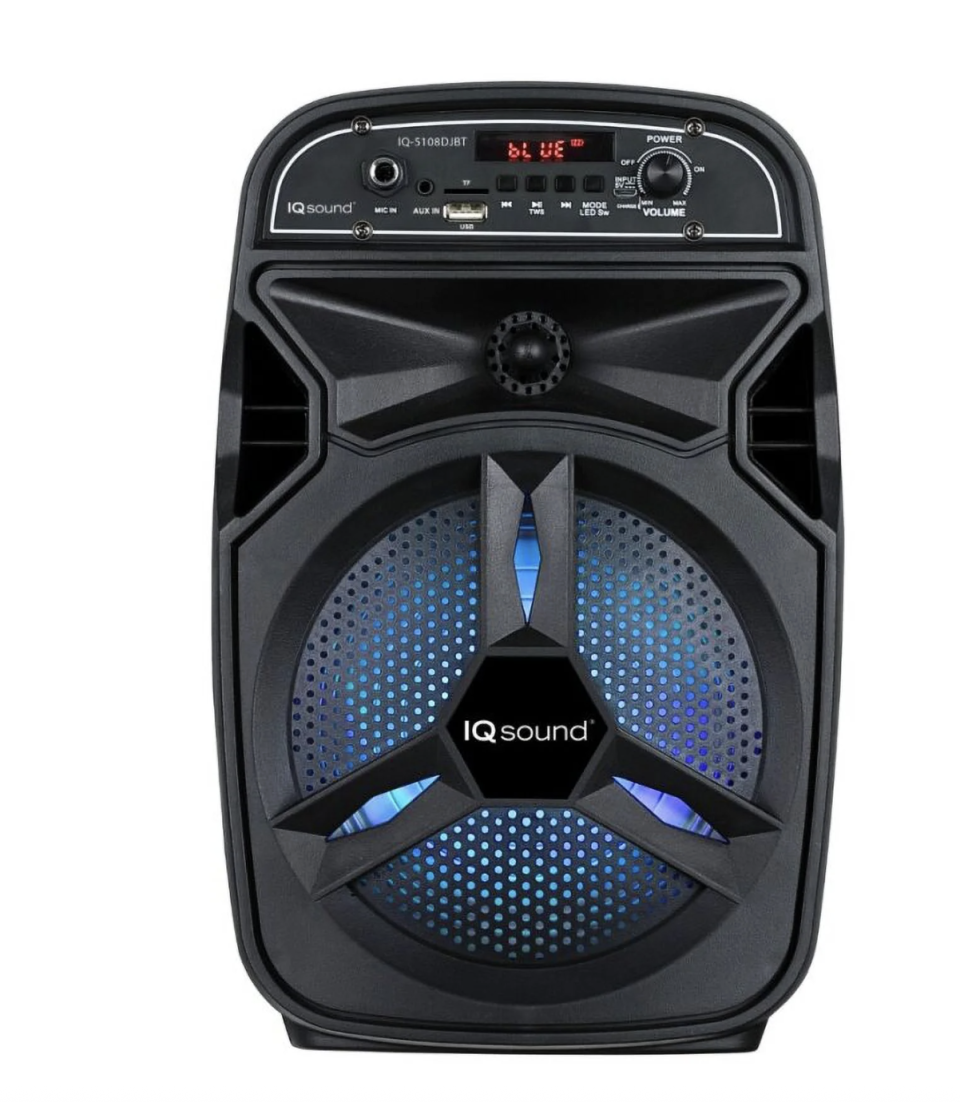IQ-5108DJBT Portable Bluetooth Speaker with True Wireless Stereo & LED Light Show, Black