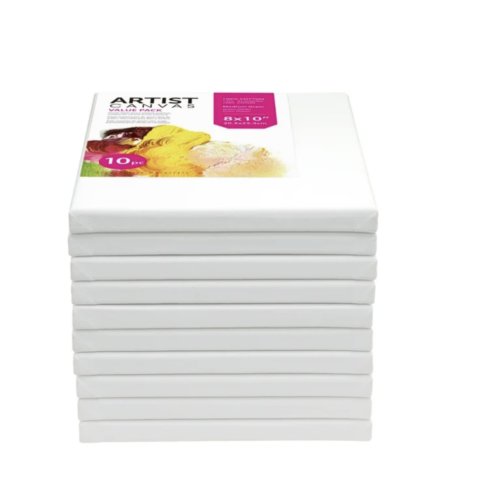 Studio Stretched Canvas, 8"X10", 10 Pack, 100% Cotton Acid Free, White, Academic Canvas, For All Skill Levels