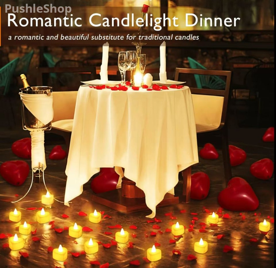 Romantic Night For Her Set, 1000Pcs Artificial Rose Petals | 30Pcs Burgundy Heart Balloon | 24Pcs Battery Candles, Heart Tea Lights Candles for Romantic Night, Valentine, Wedding, Anniversary Table Decorations halloween decor Bathroom