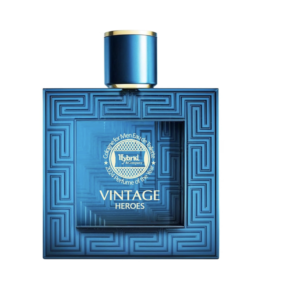 Hybrid & Company Vintage Heroes Parfum for Men Mint Geranium Vanilla Cologne, Long Lasting Concentrated Luxury fragrance, 3.4 Fl Oz/100 Ml