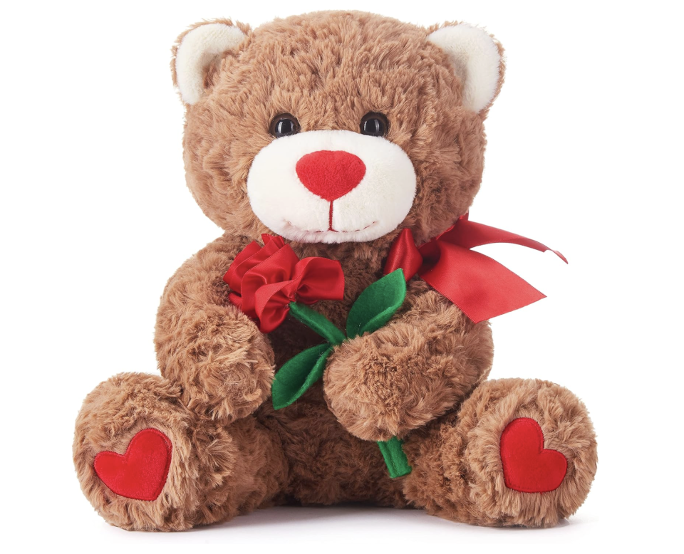 IKASA Bear Stuffed Animal Love Plush Toy with Bow for Valentine,Cute 10.6" Soft Plushie Small Toy,Gifts for Girlfriend