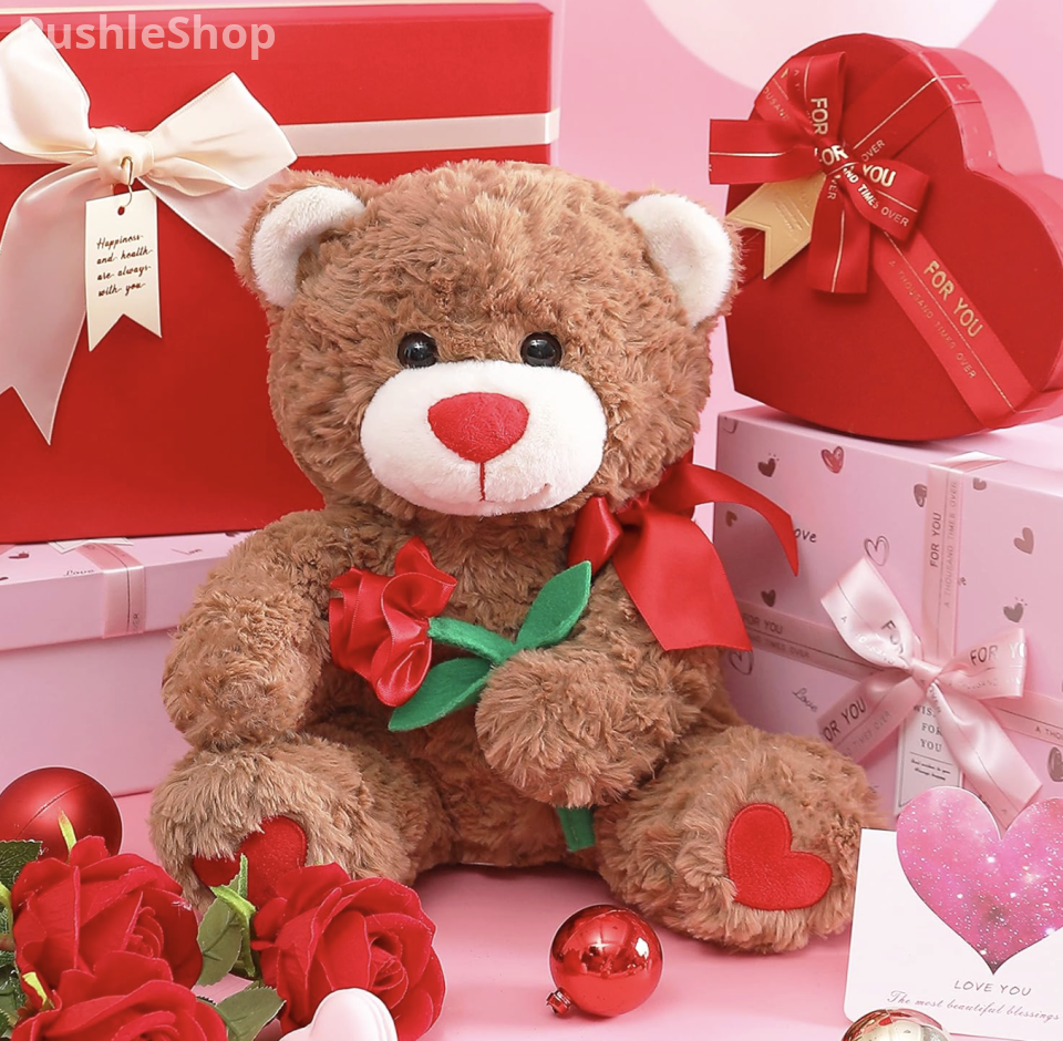IKASA Bear Stuffed Animal Love Plush Toy with Bow for Valentine,Cute 10.6" Soft Plushie Small Toy,Gifts for Girlfriend