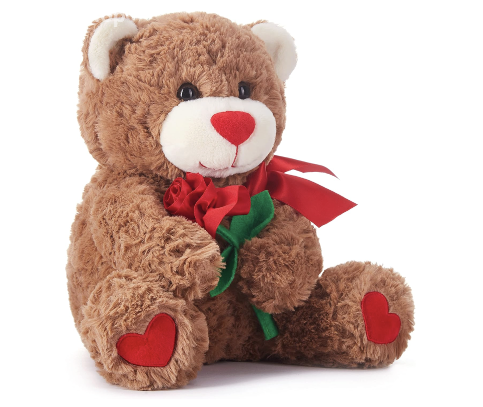IKASA Bear Stuffed Animal Love Plush Toy with Bow for Valentine,Cute 10.6" Soft Plushie Small Toy,Gifts for Girlfriend