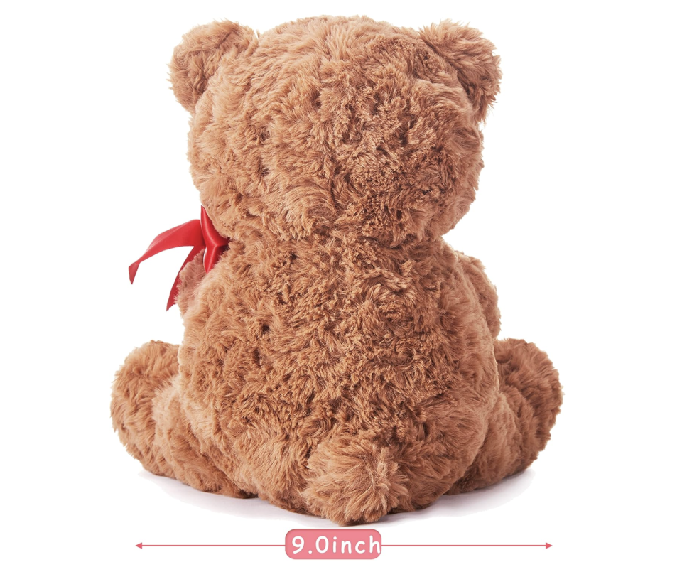 IKASA Bear Stuffed Animal Love Plush Toy with Bow for Valentine,Cute 10.6" Soft Plushie Small Toy,Gifts for Girlfriend