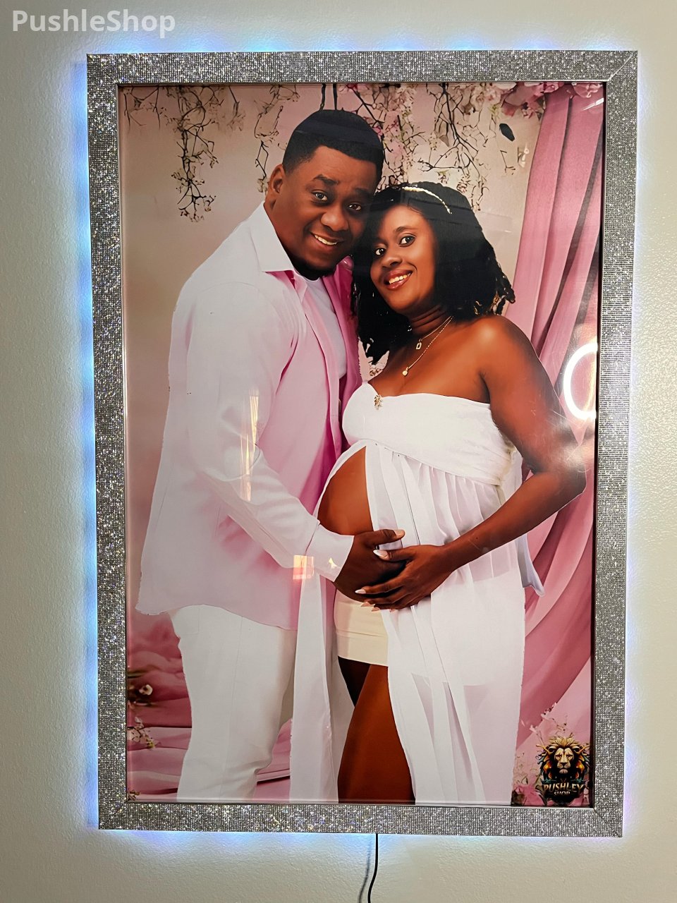 Custom Printed Portrait. With silver mirror and rhinestones with LED light on the back. 24'' X 36'' Decor Ornaments Artistic Wall Photo Room Decoration Wall Wall